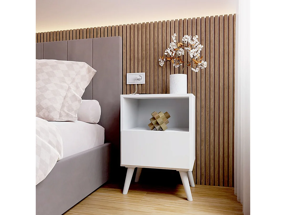 Table de chevet table de nuit coloris blanc avec 1 tiroir - Longueur 39 x Hauteur 56 x profondeur 30 cm