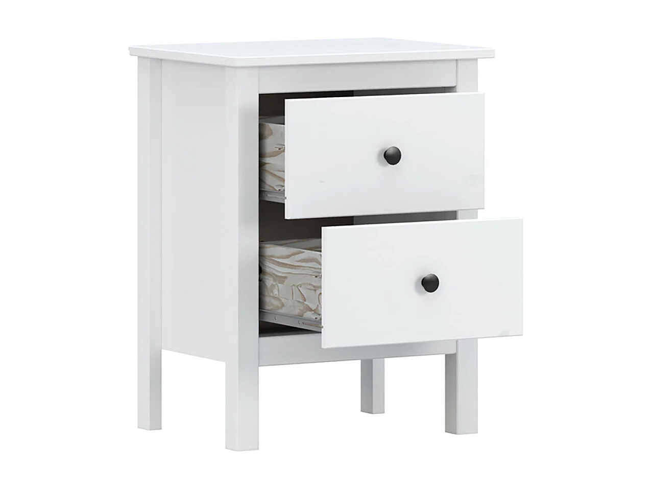 Table de chevet table de nuit à 2 tiroirs en Bois massif Couleur Blanc - Longueur 48 x Hauteur 60 x Profondeur 36 cm