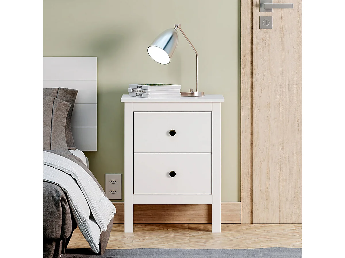 Table de chevet table de nuit à 2 tiroirs en Bois massif Couleur Blanc - Longueur 48 x Hauteur 60 x Profondeur 36 cm