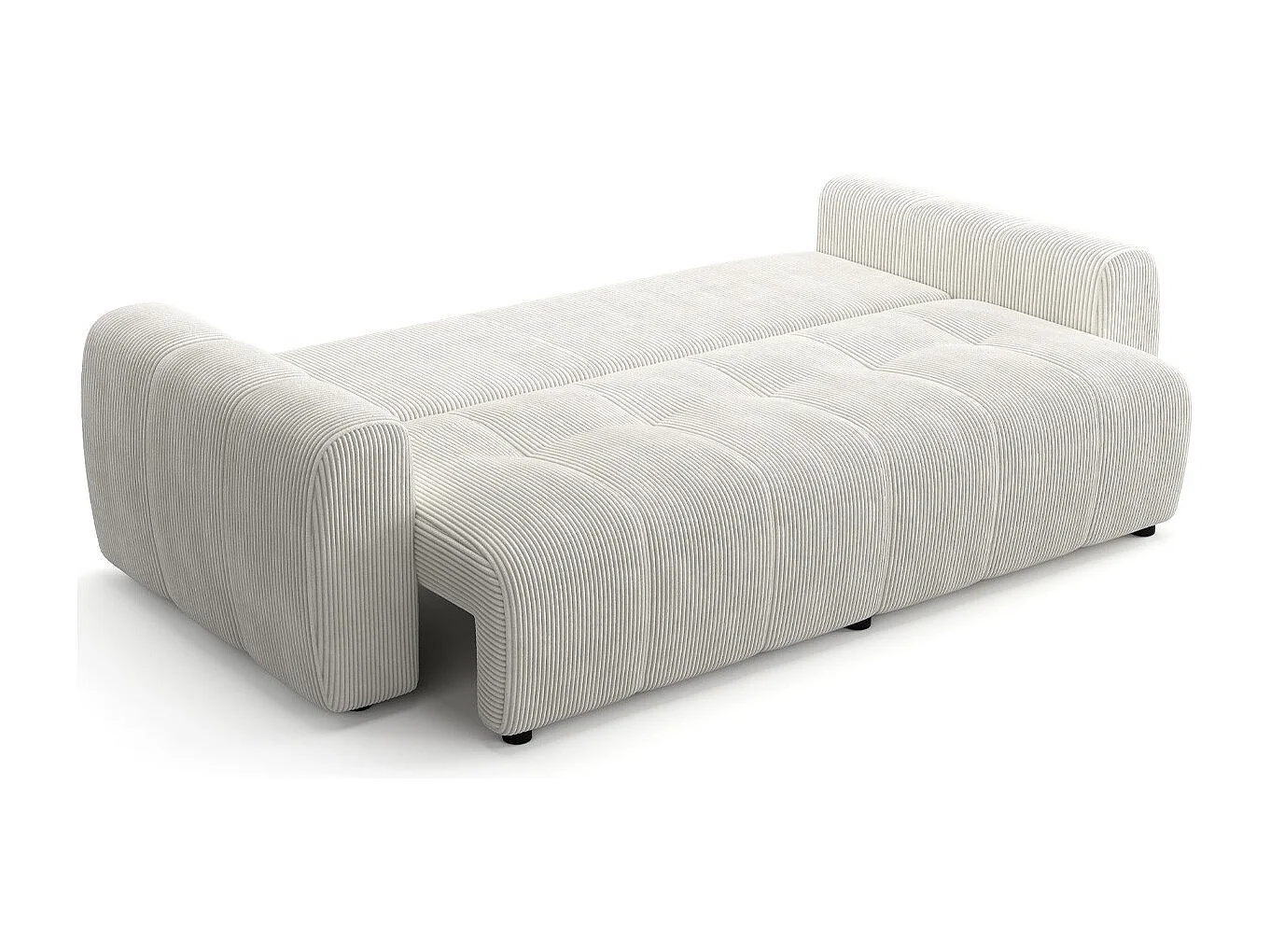 Canapé droit convertible 3 places avec coffre de rangement en velours côtelé beige - Komo