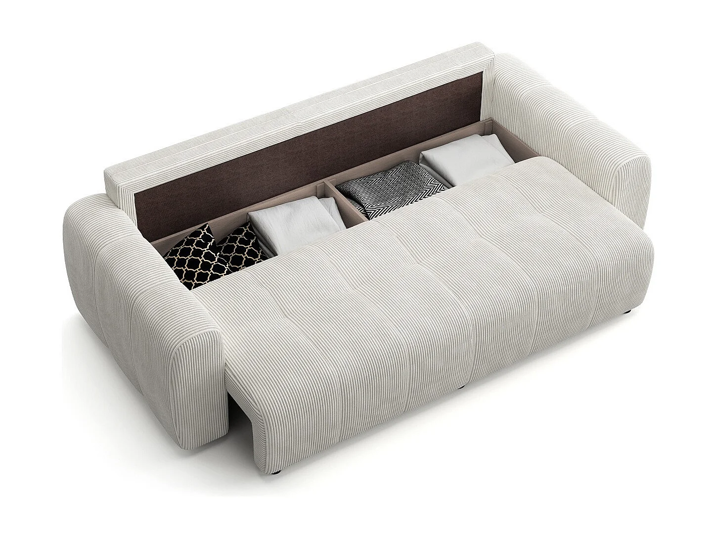 Canapé droit convertible 3 places avec coffre de rangement en velours côtelé beige - Komo