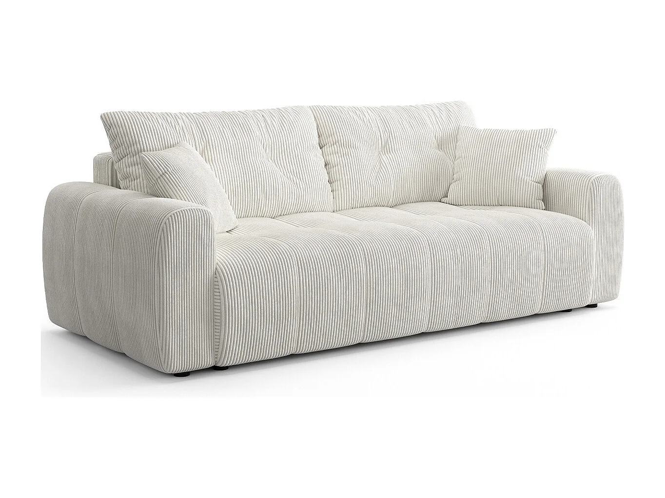 Canapé droit convertible 3 places avec coffre de rangement en velours côtelé beige - Komo