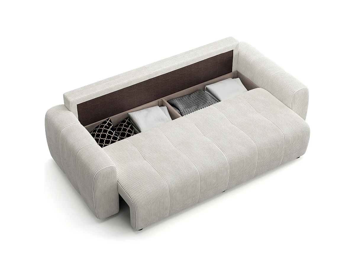 Canapé convertible 3 places avec coffre en velours côtelé beige KOMO