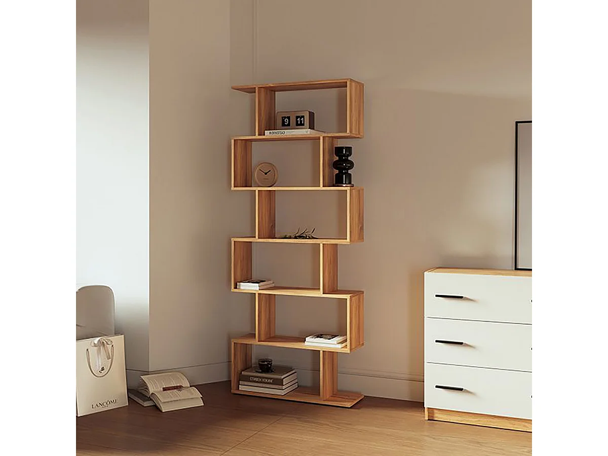 Bibliothèque Étagère asymétrique haute coloris Chêne Mauvella - Longueur 80 x Hauteur 191 x Profondeur 24,6 cm