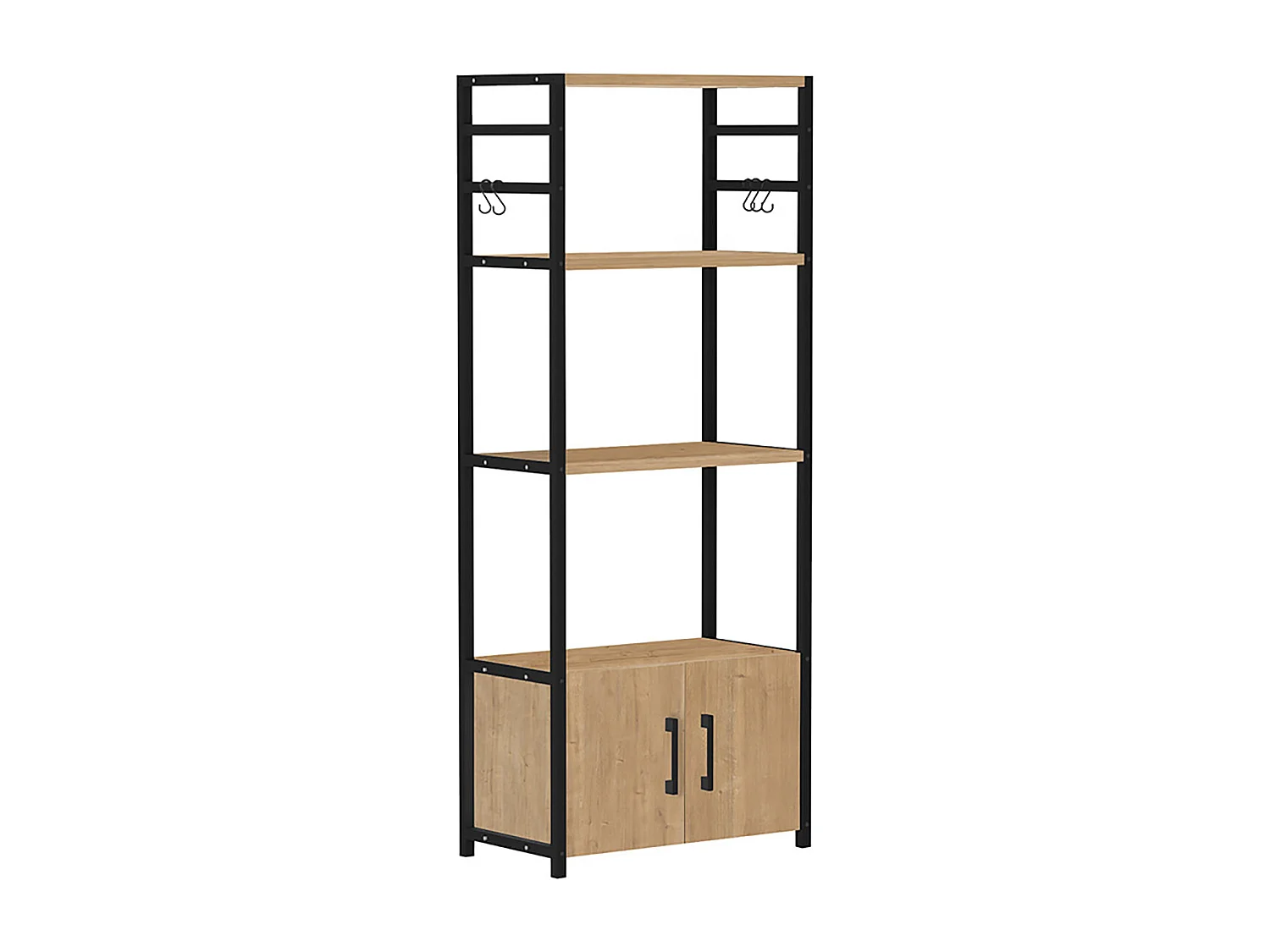 Bibliothèque haute à 4 étagères ouvertes + 2 portes cadre en acier noir - Longueur 56 x Hauteur 138 x Profondeur 30 cm