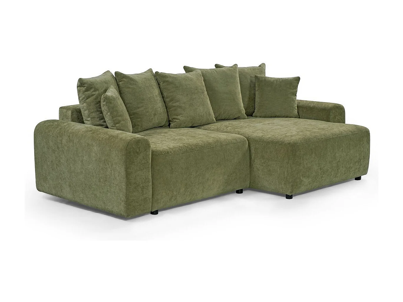 Canapé d'angle convertible réversible 4 places avec coffre de rangement en tissu chenille vert olive - Monceau