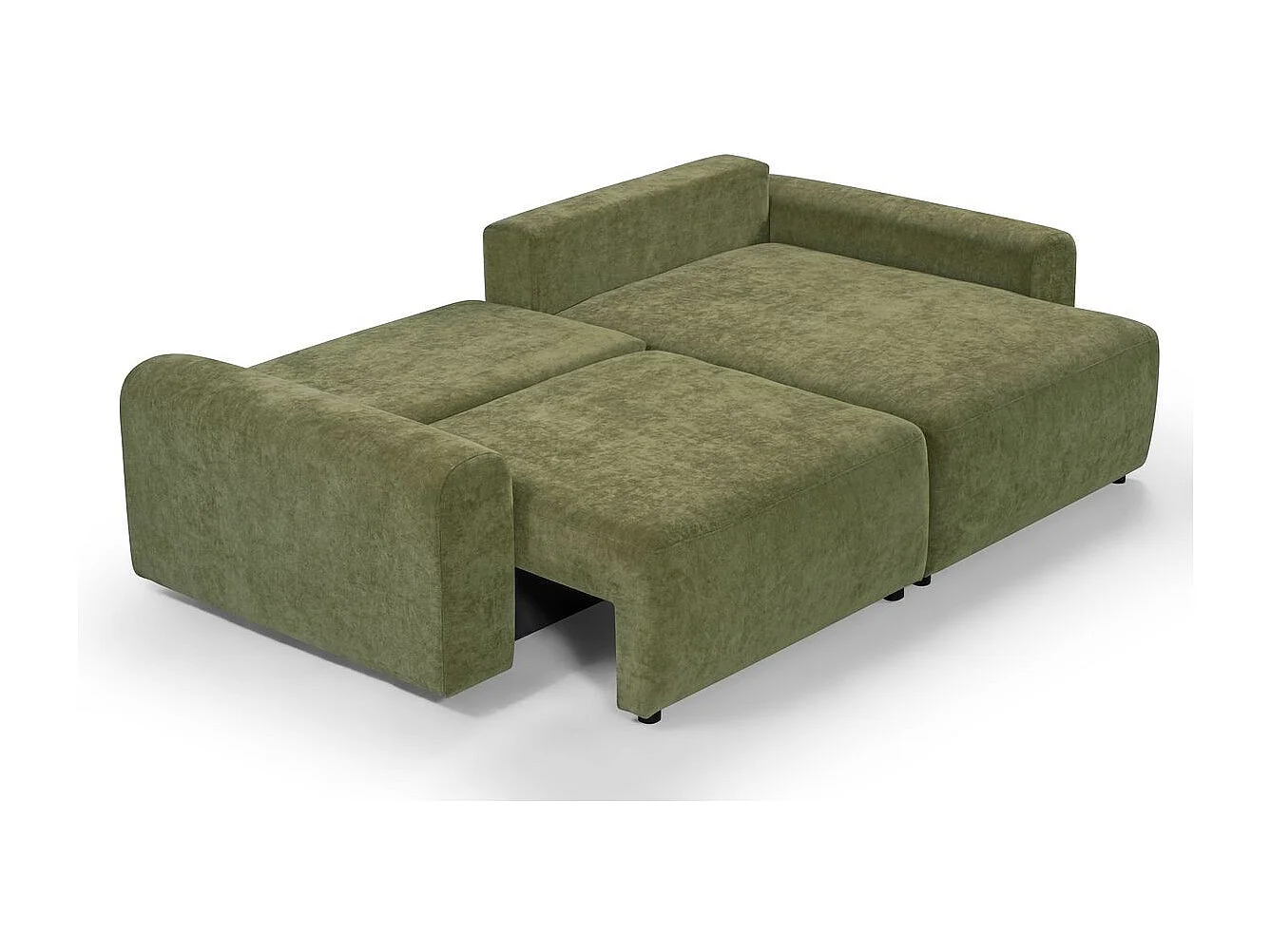 Canapé d'angle convertible réversible 4 places avec coffre de rangement en tissu chenille vert olive - Monceau