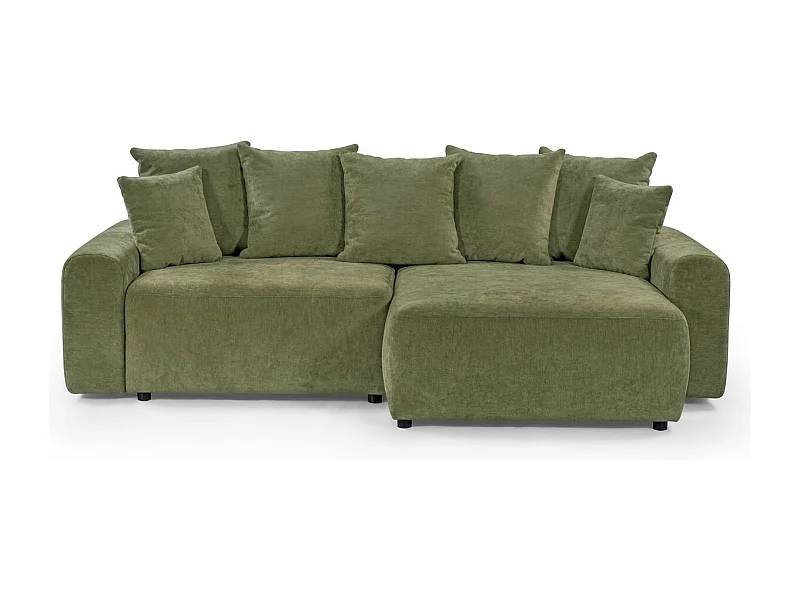 Canapé d'angle convertible réversible 4 places avec coffre de rangement en tissu chenille vert olive - Monceau