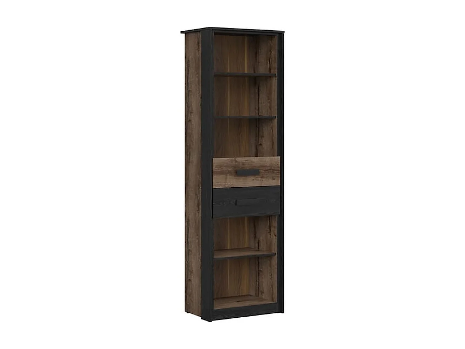 Bibliothèque avec 2 tiroirs et 5 étagères, coloris Chêne marron foncé/Chêne noir - Longueur 60 x Profondeur 41 x Hauteur 195 cm