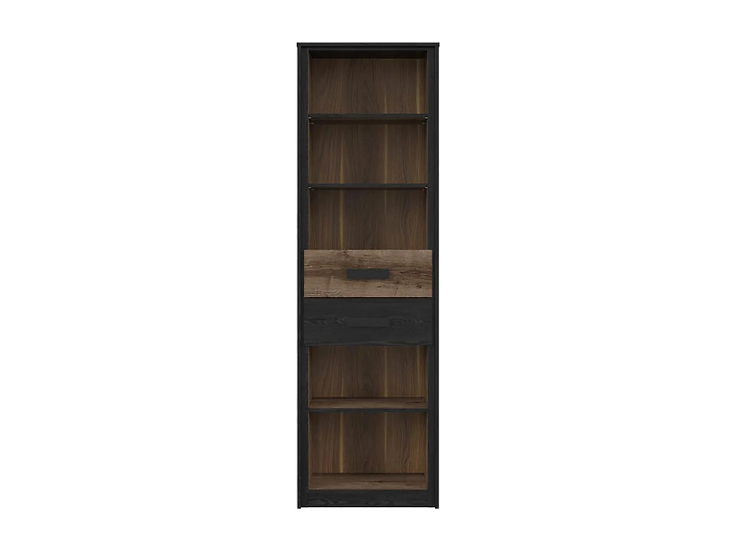 Bibliothèque avec 2 tiroirs et 5 étagères, coloris Chêne marron foncé/Chêne noir - Longueur 60 x Profondeur 41 x Hauteur 195 cm