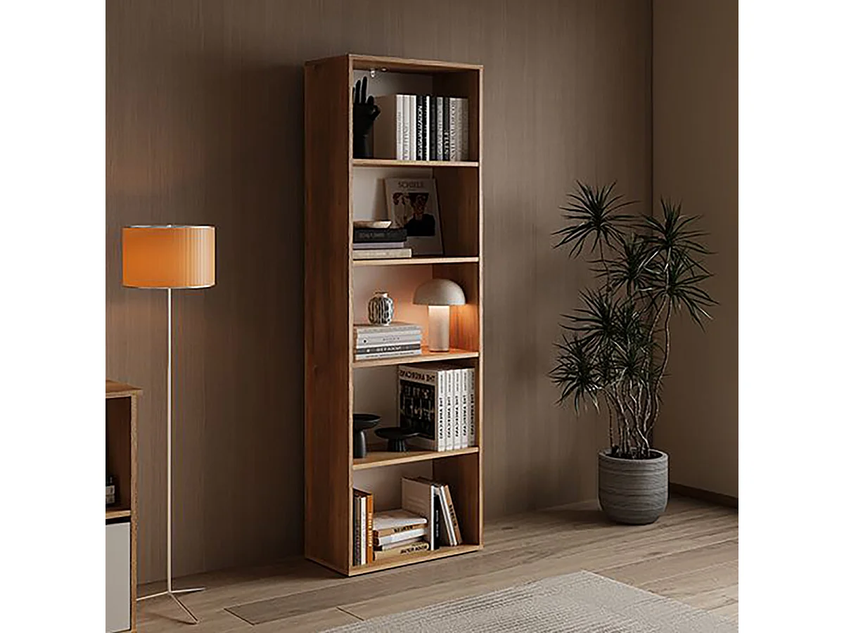 Bibliothèque 5 étagères coloris Beige/chêne Mauvella - Longueur 60 x Hauteur 182 x Profondeur 29 cm