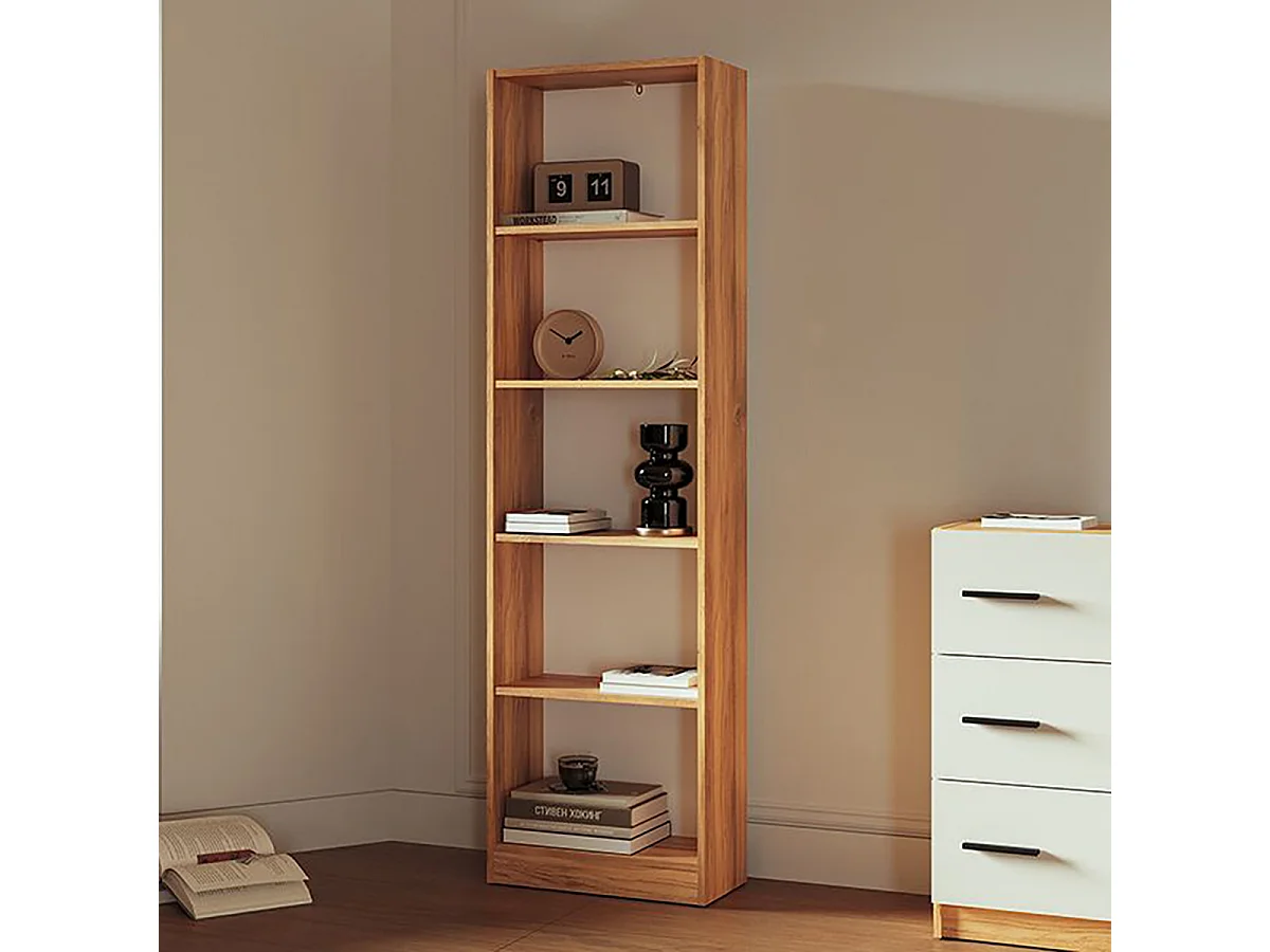Bibliothèque 5 étagères coloris Beige/chêne Mauvella - Longueur 52 x Hauteur 178 x Profondeur 24,5 cm
