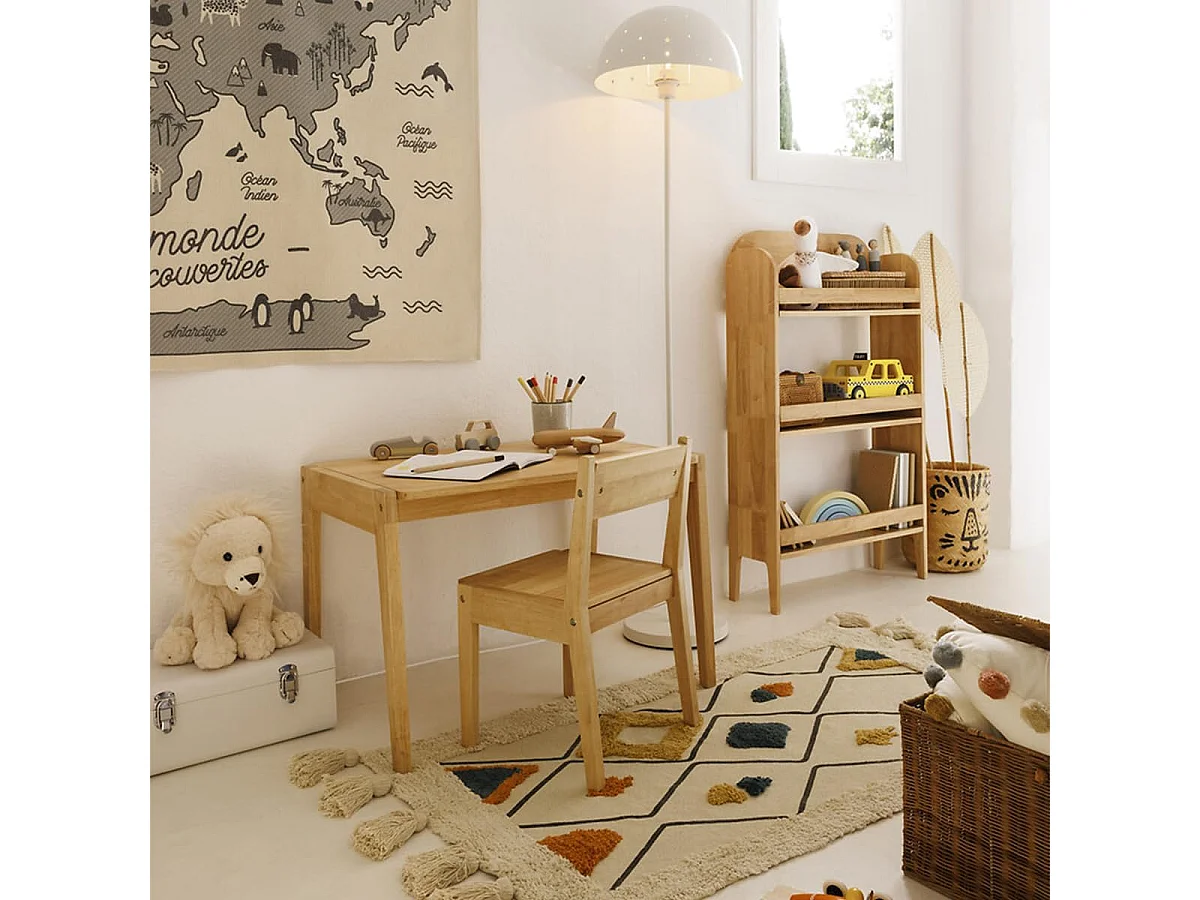 Bibliothèque meuble de rangement en bois pour enfant avec 3 étagères, coloris naturel - Longueur 58,5 x Profondeur 18,5 x Hauteur 100 cm