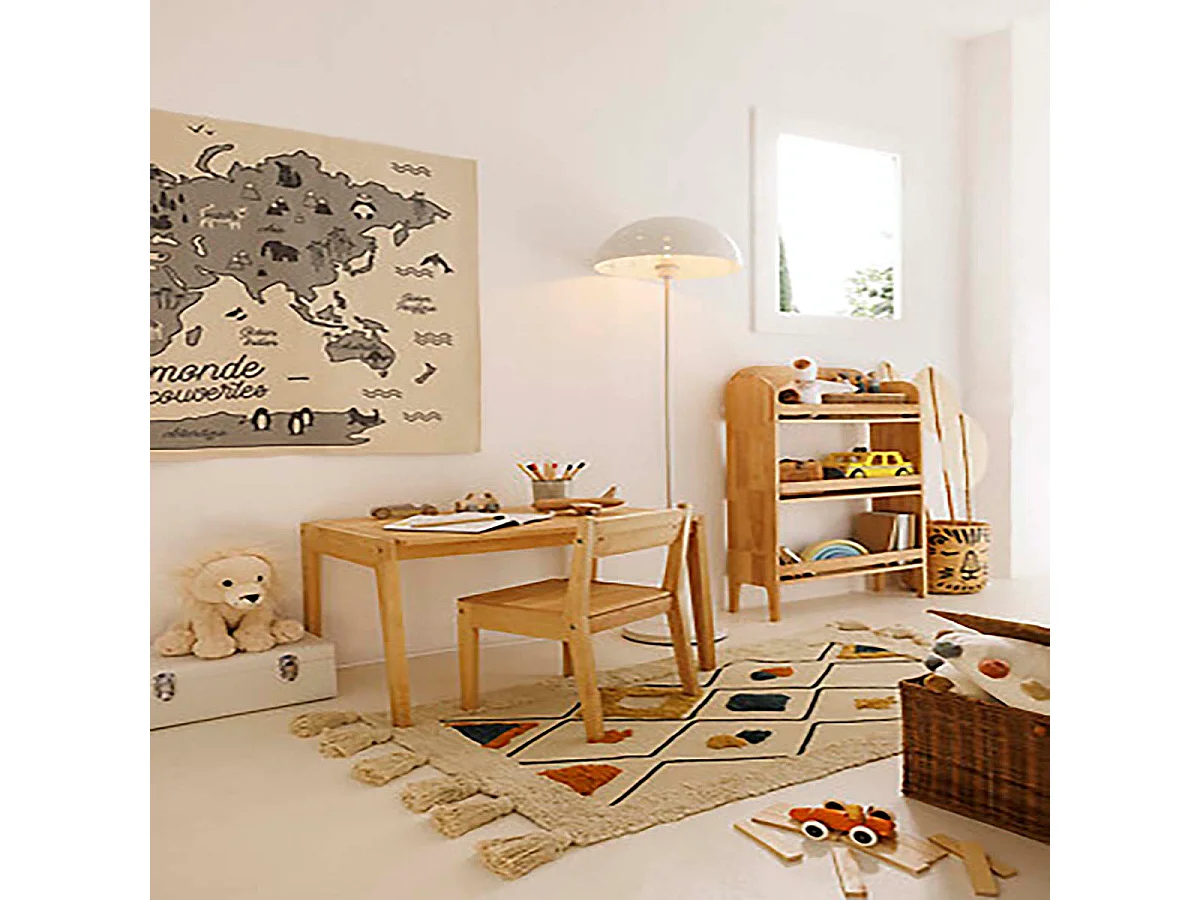 Bibliothèque meuble de rangement en bois pour enfant avec 3 étagères, coloris naturel - Longueur 58,5 x Profondeur 18,5 x Hauteur 100 cm