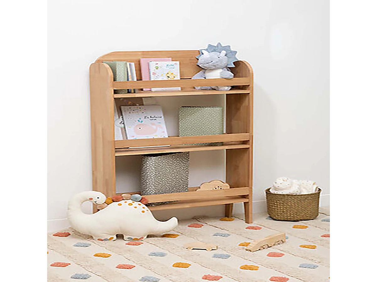 Bibliothèque meuble de rangement en bois pour enfant avec 3 étagères, coloris naturel - Longueur 58,5 x Profondeur 18,5 x Hauteur 100 cm