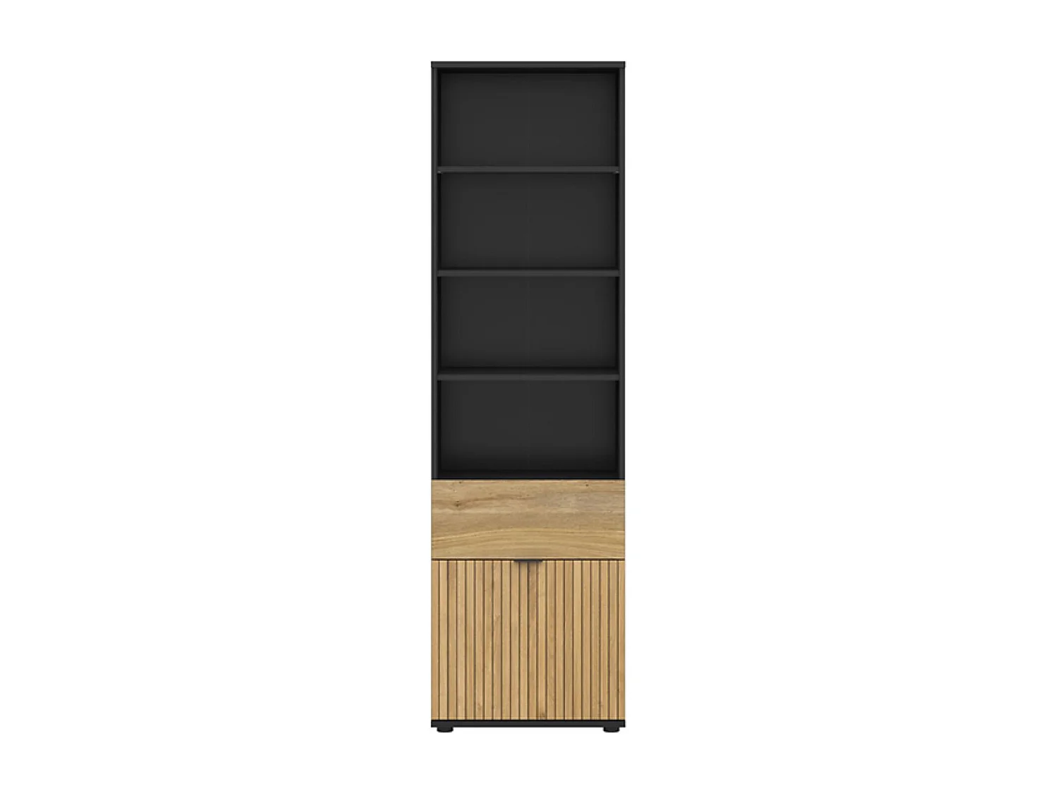 Bibliothèque avec 1 portes et 1 tiroir,coloris Chêne/Noir - Longueur 57 x Profondeur 39,5 x Hauteur 196 cm