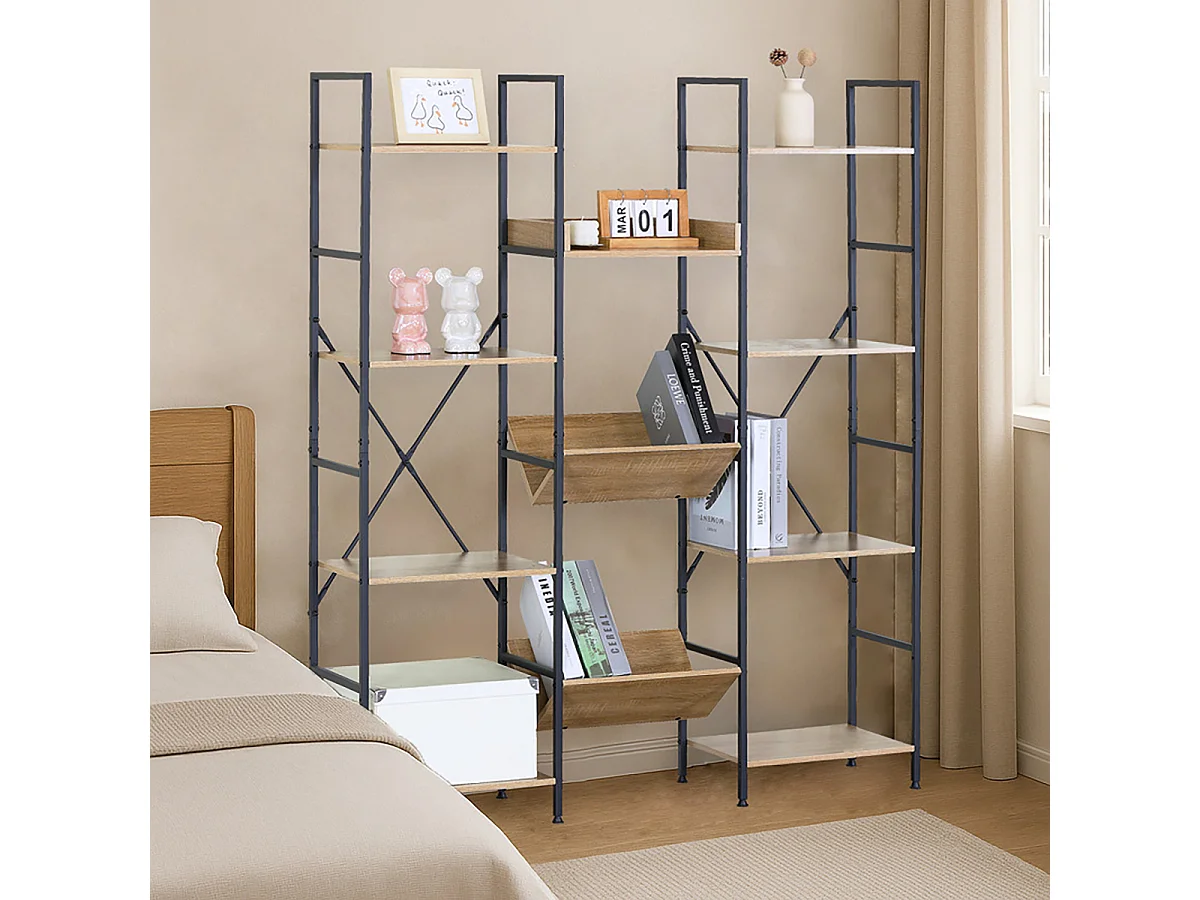Étagère modulaire Bibliothèque ouverte structure en acier noir - Longueur 126 x Hauteur 150 x Profondeur 27 cm