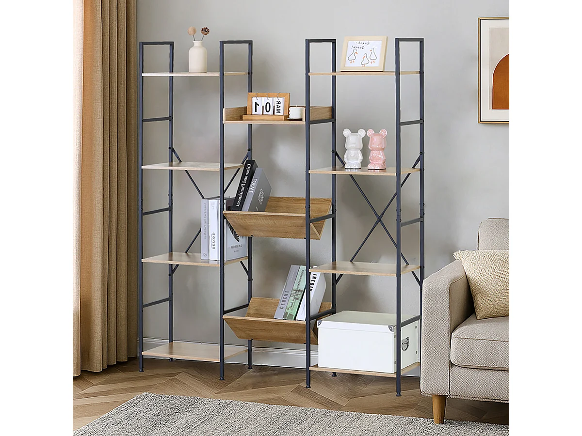 Étagère modulaire Bibliothèque ouverte structure en acier noir - Longueur 126 x Hauteur 150 x Profondeur 27 cm