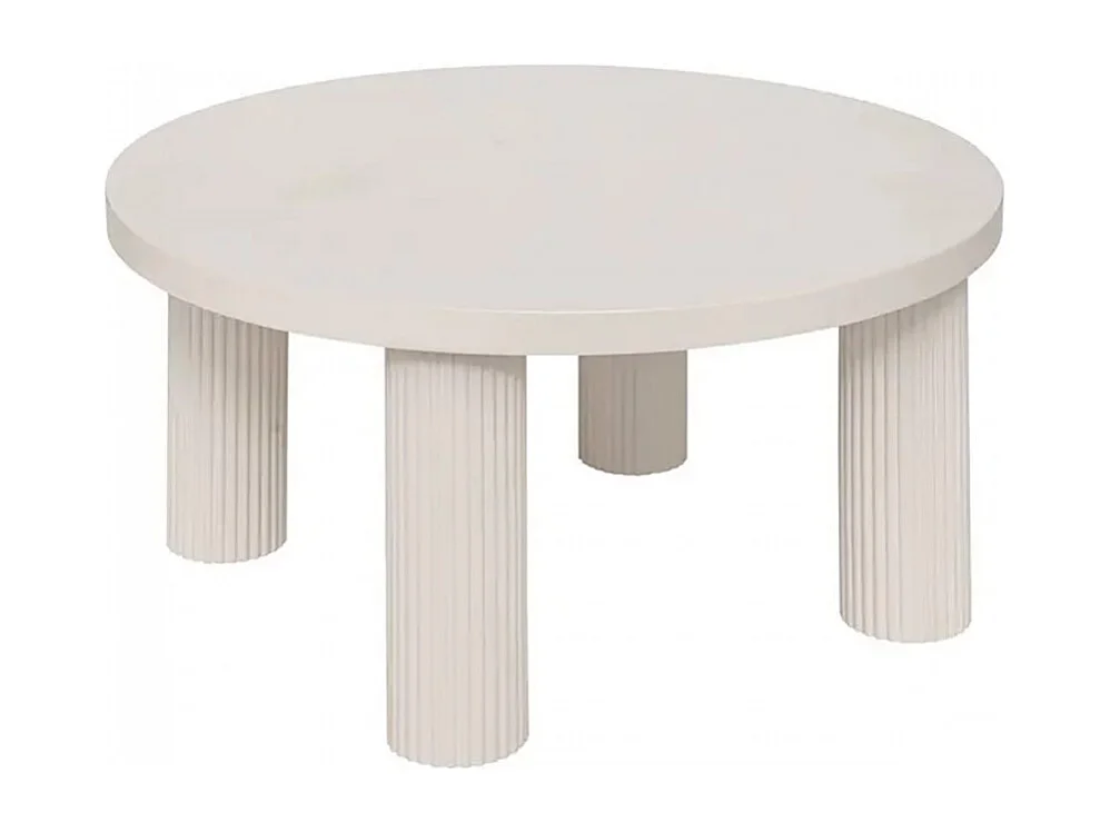 Table basse ronde avec 3 pieds effet cannelé, coloris Ivoire - Diamètre 70 x Hauteur 35 cm