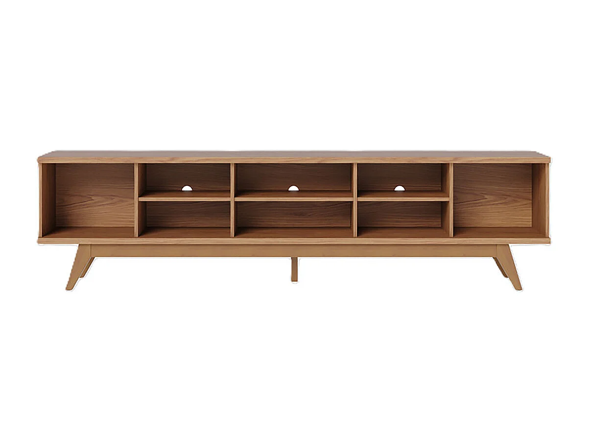 Meuble TV bas avec portes à panneaux décoratifs coloris chêne - Longueur 218 x Hauteur 58 x Profondeur 40 cm