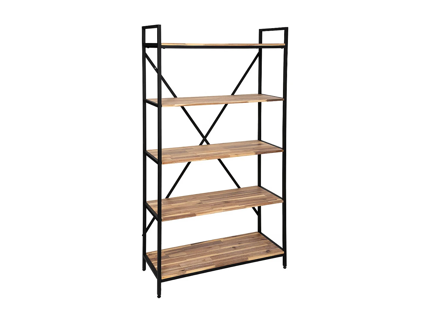Bibliothèque Etagère 5 niveaux coloris bois et métal noir - Longueur 90 x Hauteur 180 x profondeur 35 cm