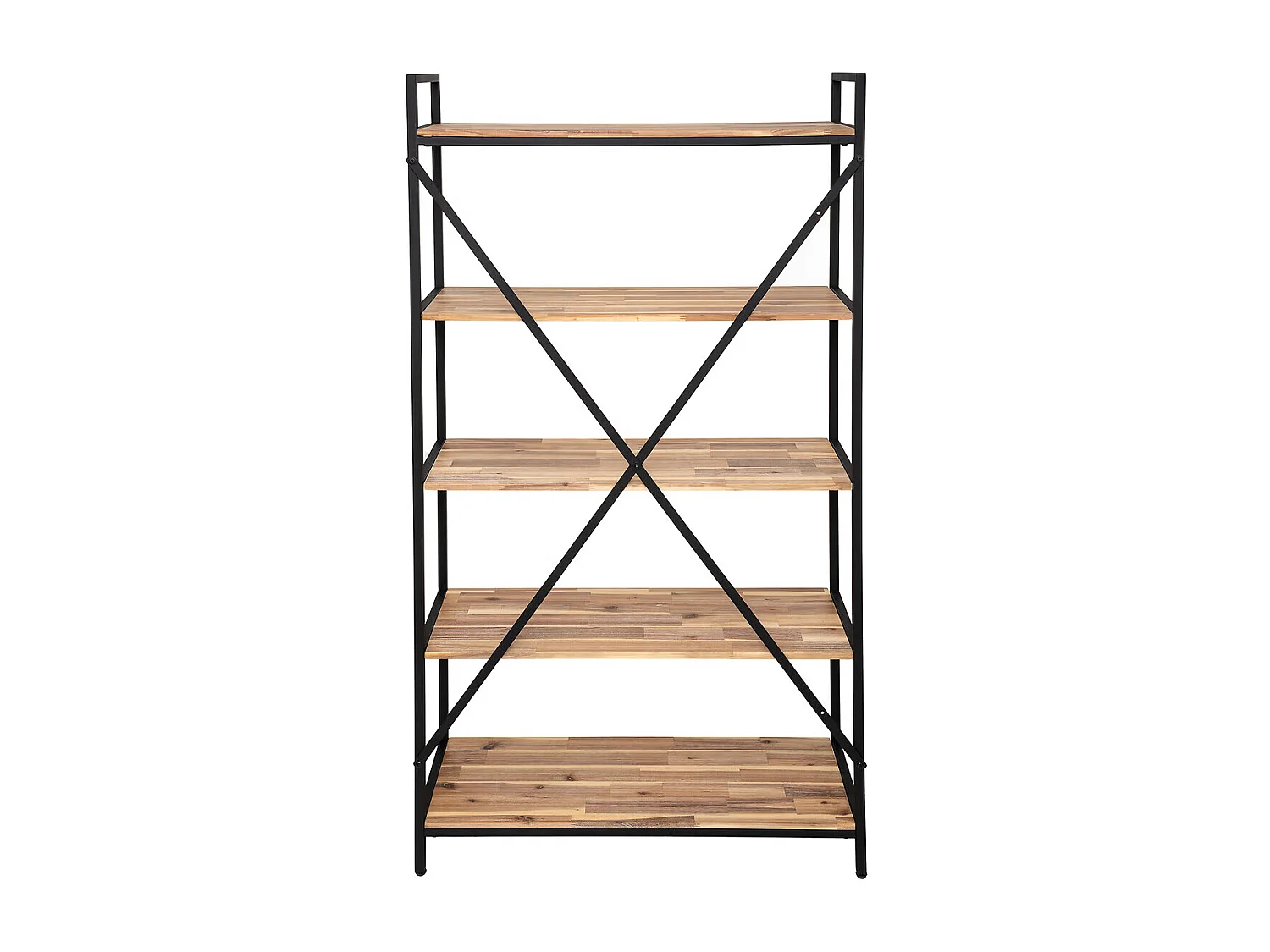 Bibliothèque Etagère 5 niveaux coloris bois et métal noir - Longueur 90 x Hauteur 180 x profondeur 35 cm