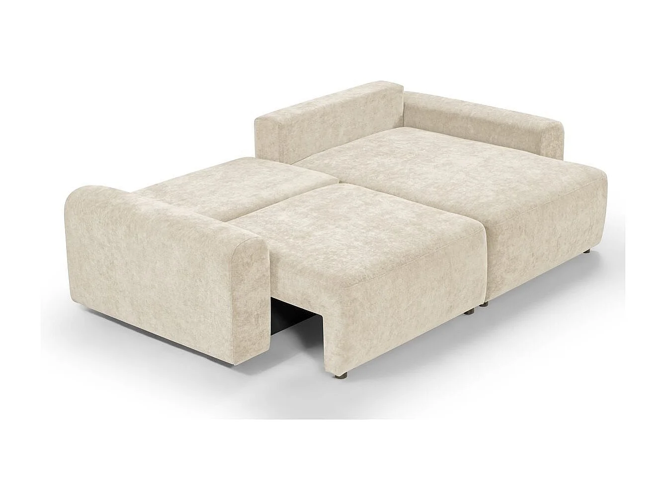Canapé d'angle convertible réversible 4 places avec coffre de rangement en tissu chenille beige - Monceau
