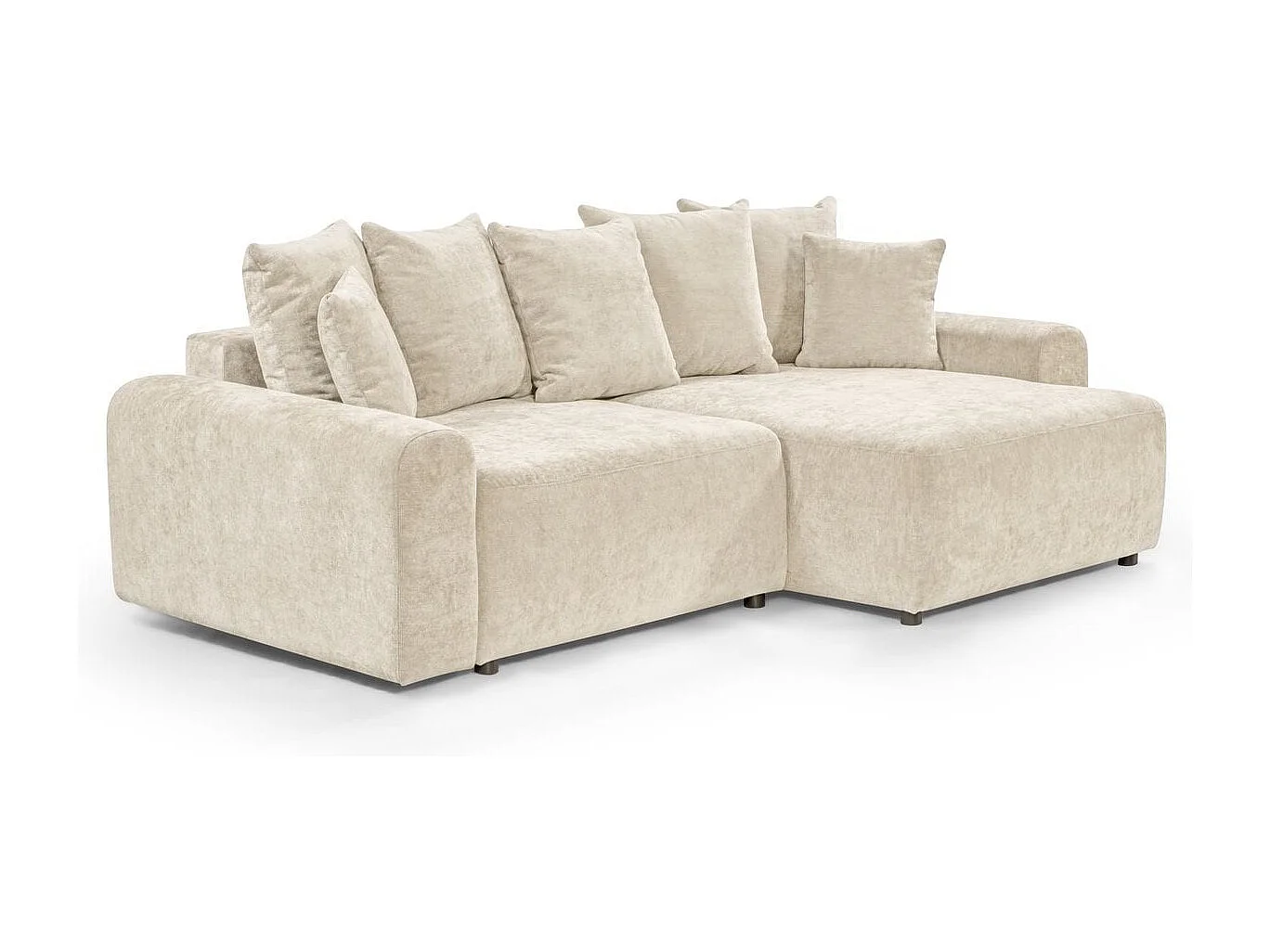 Canapé d'angle convertible réversible 4 places avec coffre de rangement en tissu chenille beige - Monceau