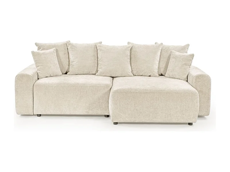 Canapé d'angle convertible réversible 4 places avec coffre de rangement en tissu chenille beige - Monceau