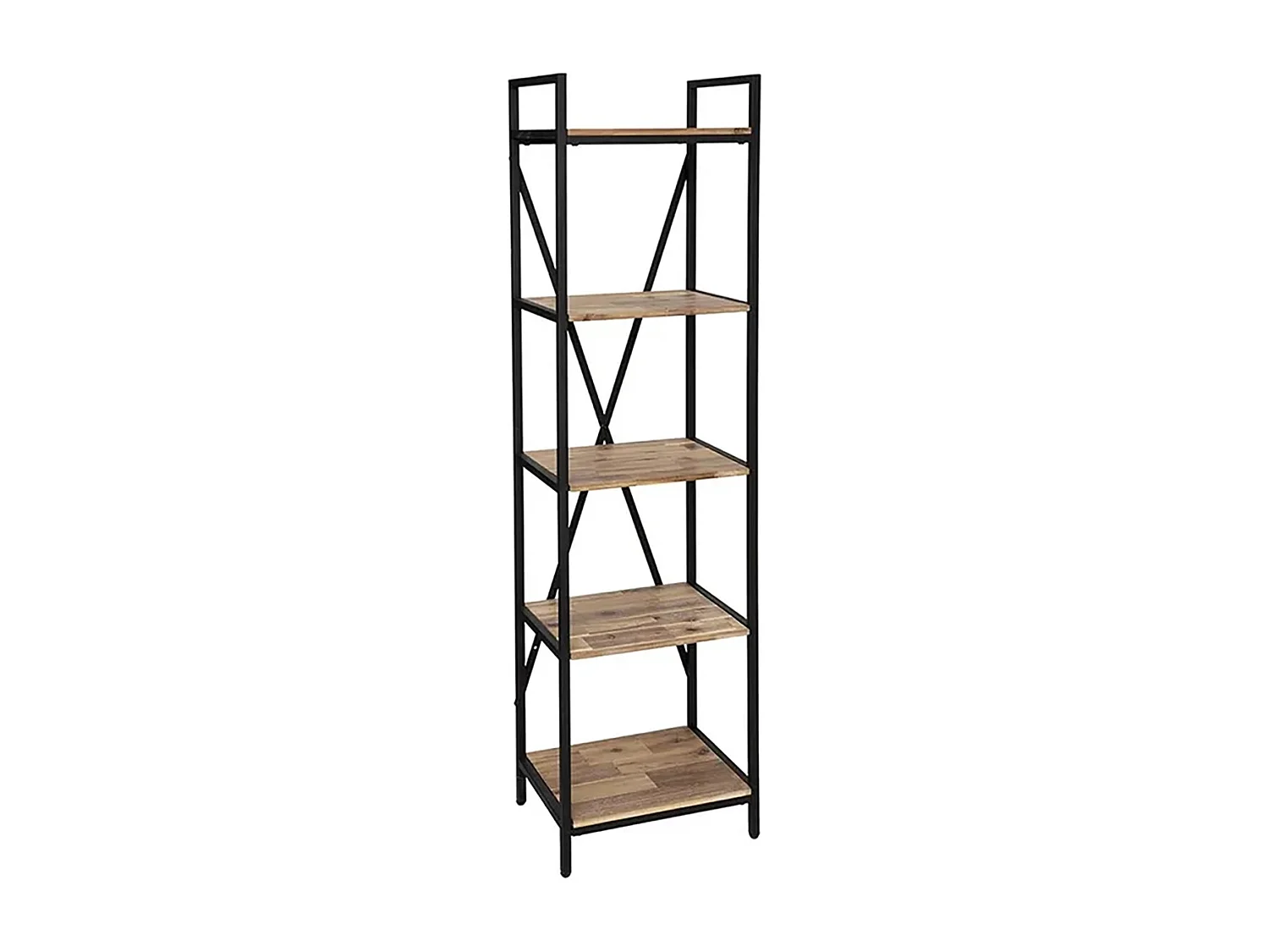 Bibliothèque Etagère 5 niveaux coloris bois et métal noir - Longueur 45 x Hauteur 180 x profondeur 35 cm