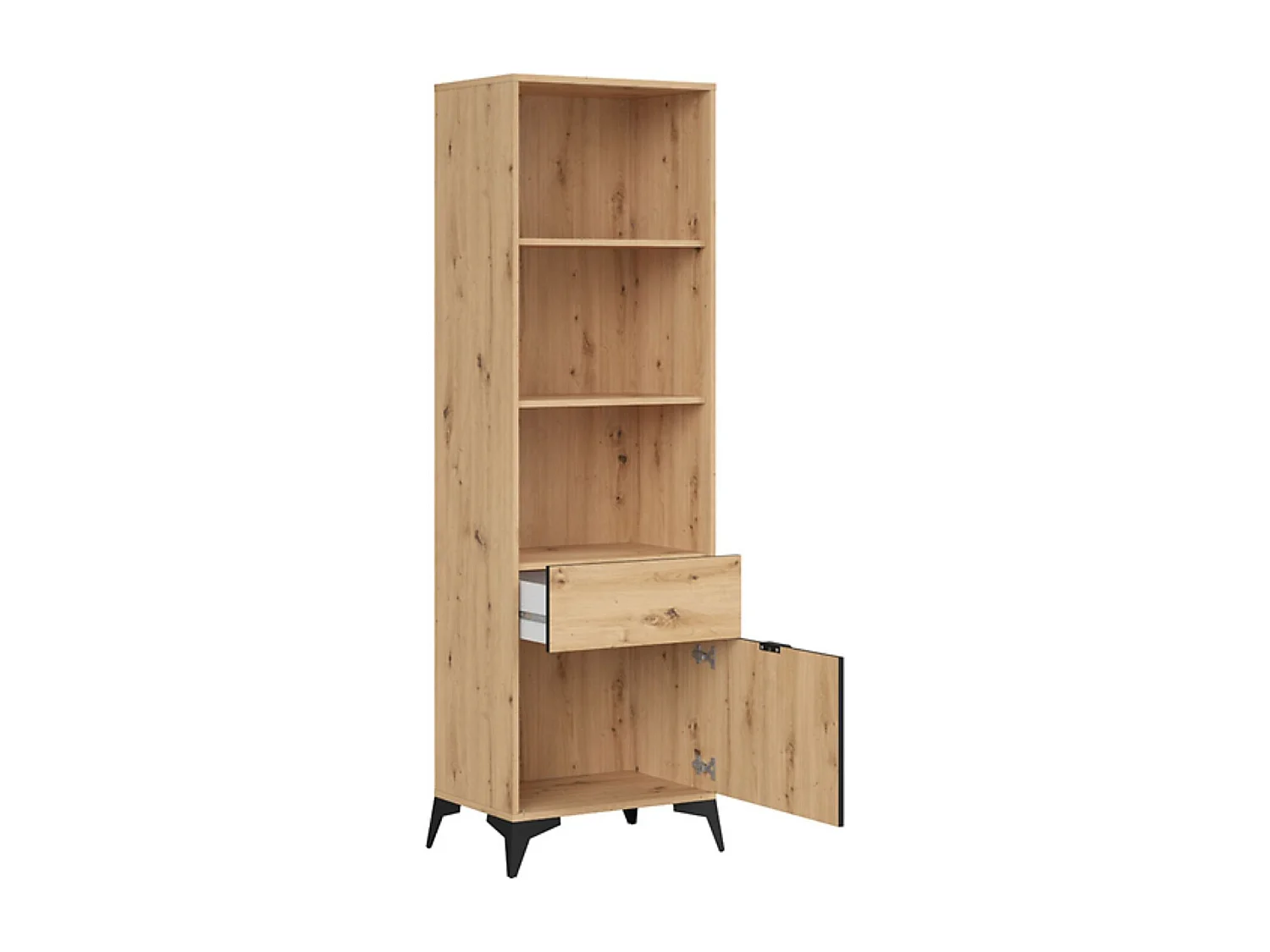 Bibliothèque avec 1 porte, 1 tiroir et 3 étagères,coloris Chêne artisan - Longueur 60 x Profondeur 41 x Hauteur 197 cm