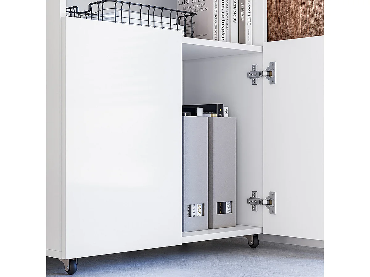 Bureau rétractable avec bibliothèque et espace de rangement  intégrée coloris Blanc - Longueur 175 x Hauteur 136 x Profondeur 69,5 cm