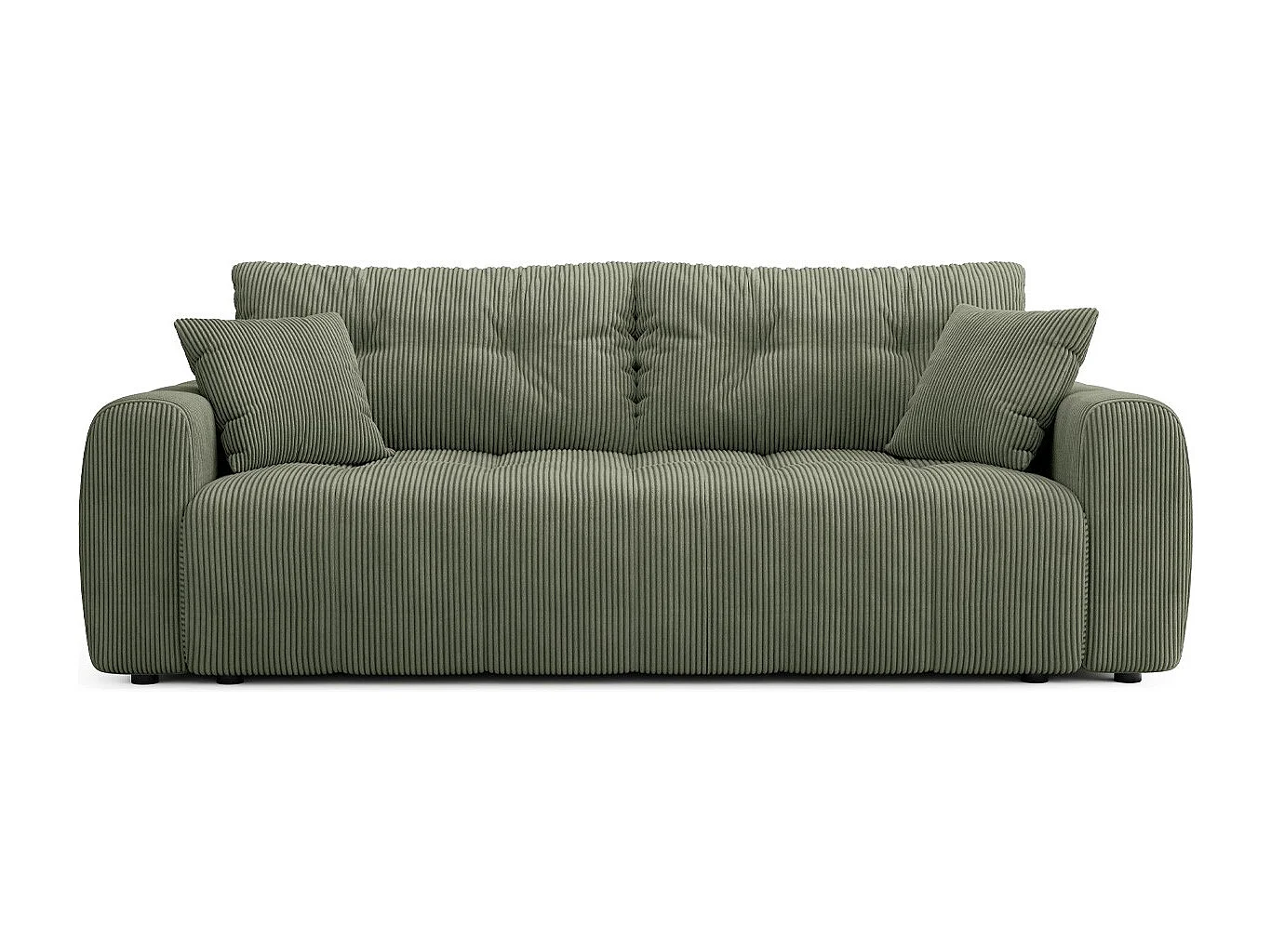 Canapé droit convertible 3 places avec coffre de rangement en velours côtelé vert kaki - Komo