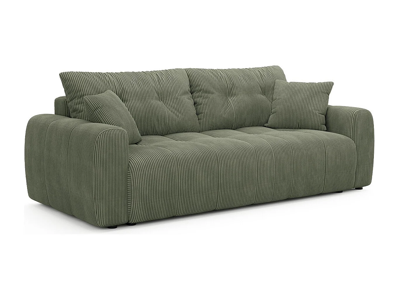 Canapé droit convertible 3 places avec coffre de rangement en velours côtelé vert kaki - Komo