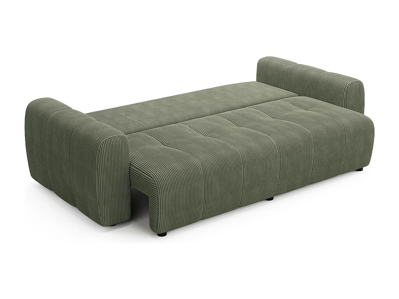 Canapé droit convertible 3 places avec coffre de rangement en velours côtelé vert kaki - Komo
