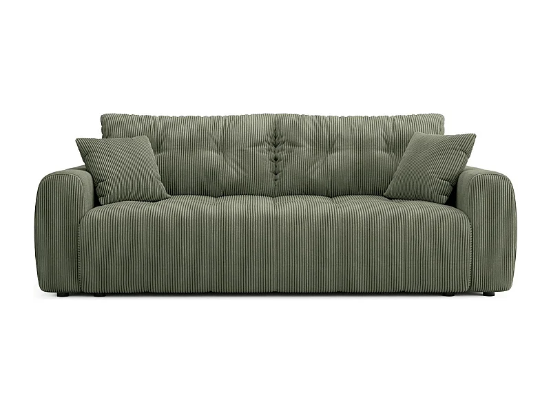 Canapé droit convertible 3 places avec coffre de rangement en velours côtelé vert kaki - Komo