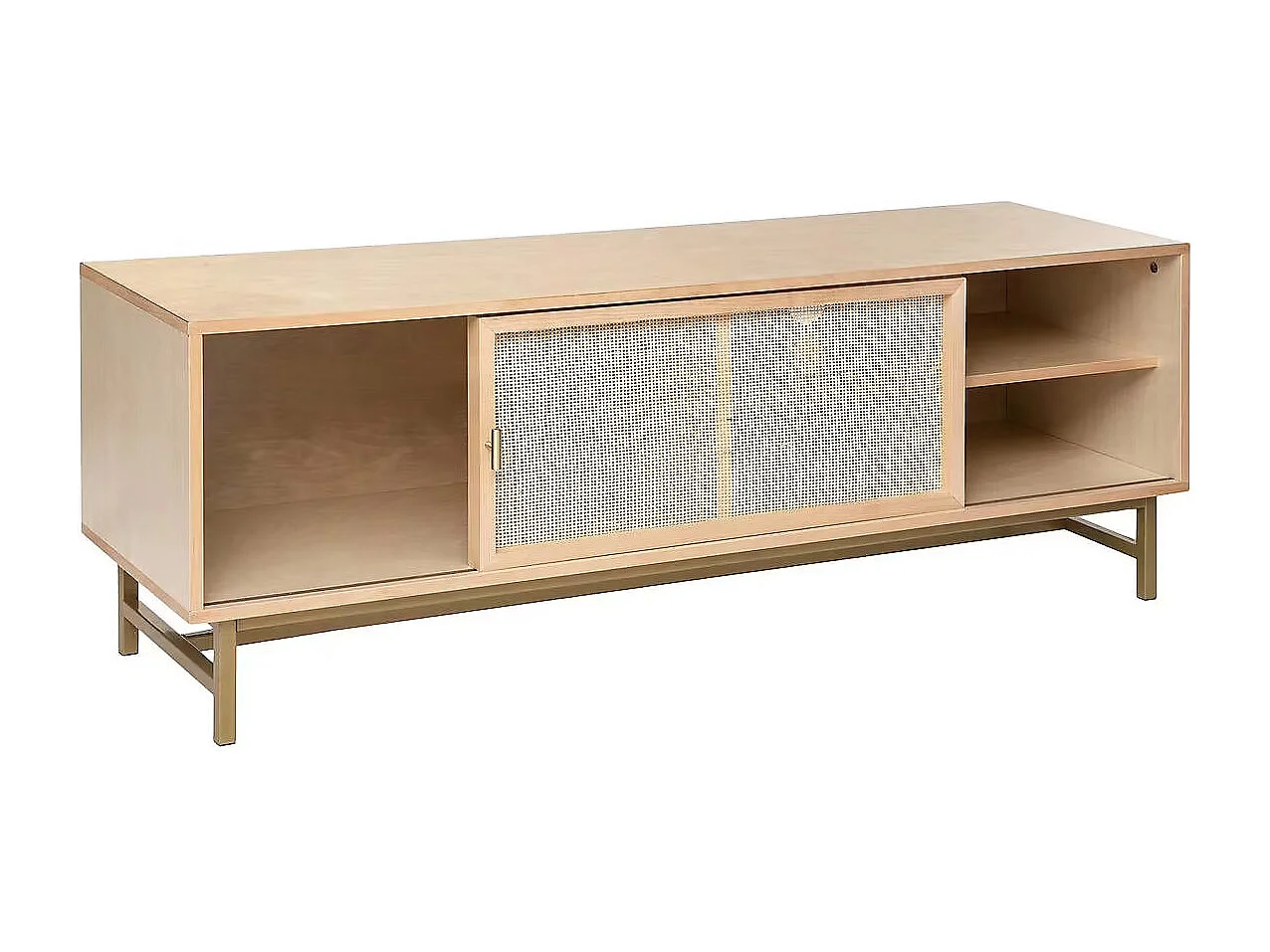 Meuble TV avec 1 porte cannage rotin - Longueur 140 x Profondeur 40 x Hauteur 50 cm