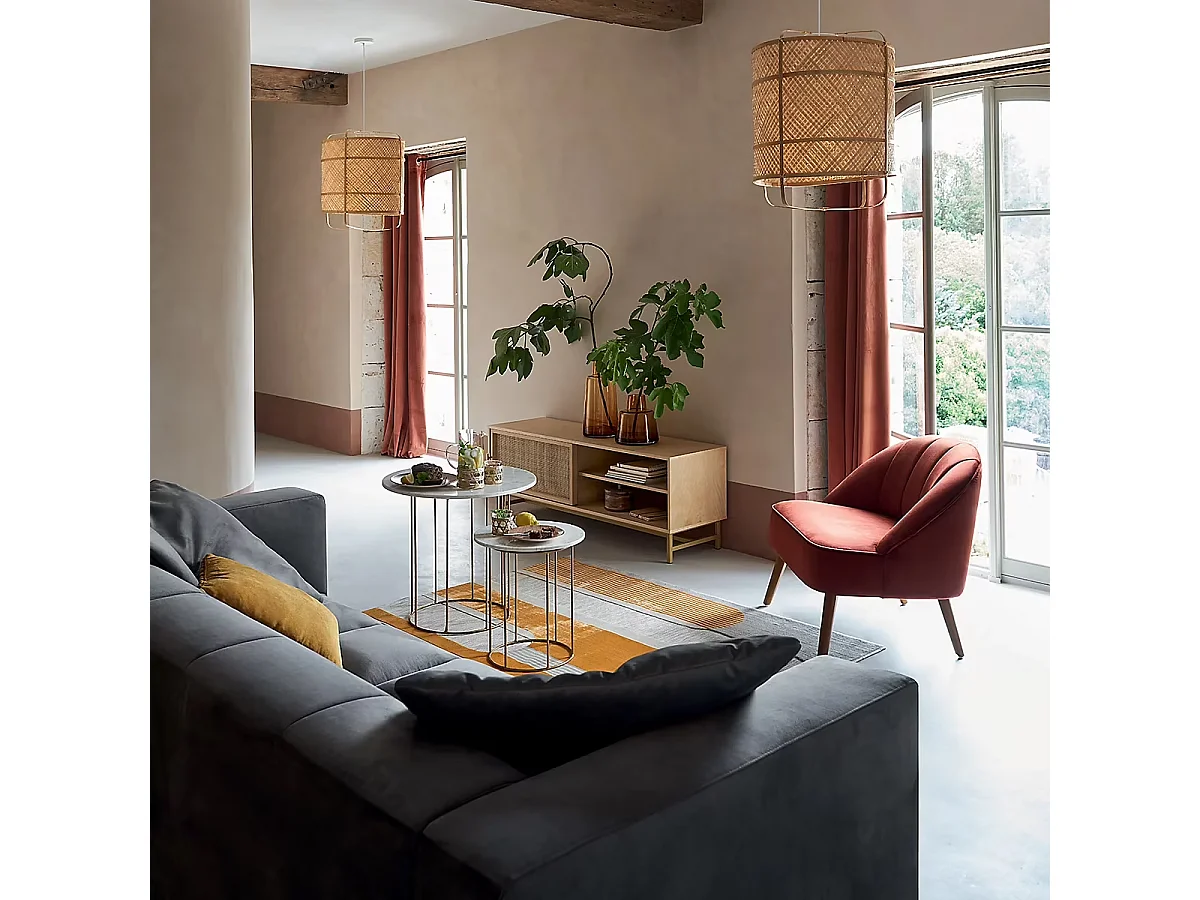 Meuble TV avec 1 porte cannage rotin - Longueur 140 x Profondeur 40 x Hauteur 50 cm