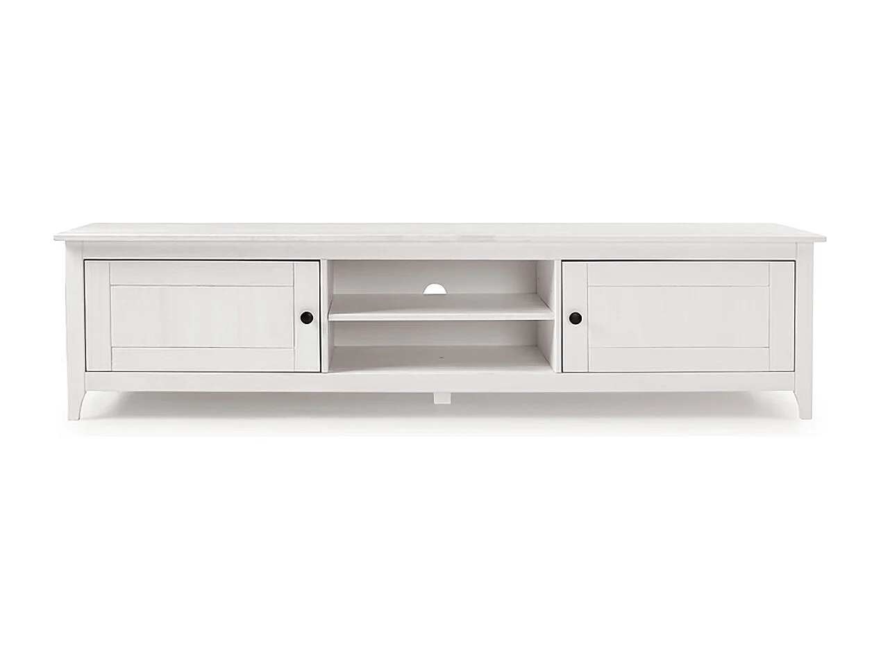 Meuble TV avec 2 portes et 2 étagères ouvertes coloris Blanc - Longueur 180 x Hauteur 45 x profondeur 35 cm