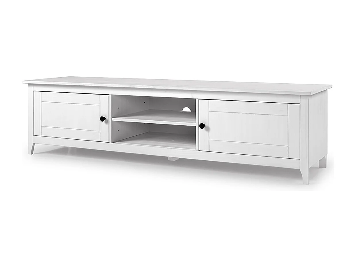 Meuble TV avec 2 portes et 2 étagères ouvertes coloris Blanc - Longueur 180 x Hauteur 45 x profondeur 35 cm