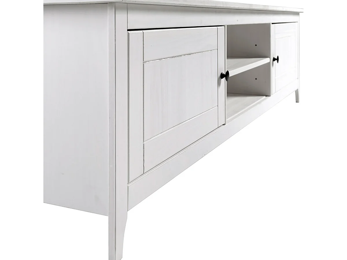 Meuble TV avec 2 portes et 2 étagères ouvertes coloris Blanc - Longueur 180 x Hauteur 45 x profondeur 35 cm