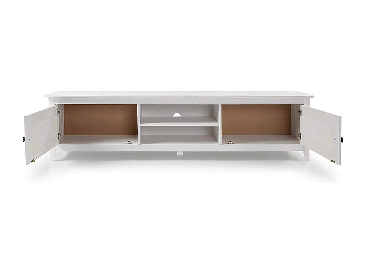Meuble TV avec 2 portes et 2 étagères ouvertes coloris Blanc - Longueur 180 x Hauteur 45 x profondeur 35 cm