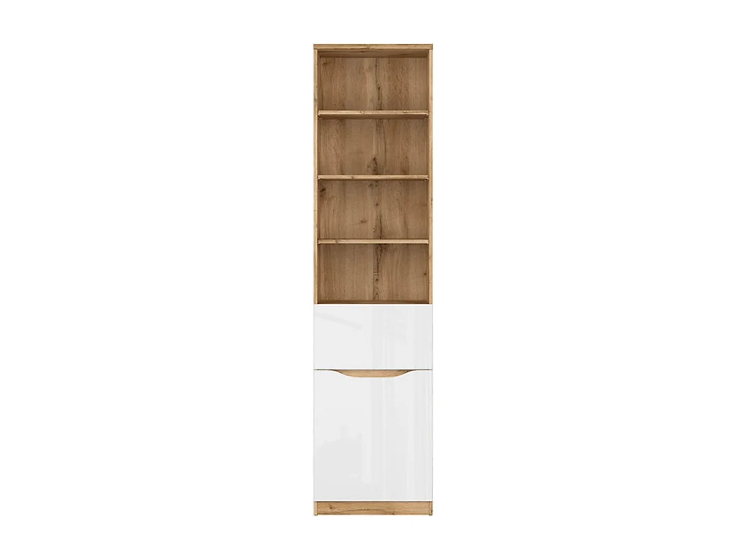 Bibliothèque avec 1 porte, 1 tiroir et 4 étagères,coloris Chêne wotan/Blanc brillant - Longueur 50 x Profondeur 40 x Hauteur 198 cm