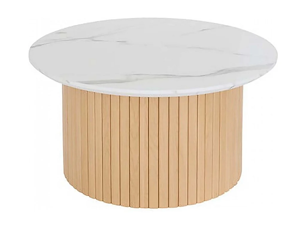 Table basse ronde avec plateau effet marbre blanc - Diamètre 70 x Hauteur 40 cm