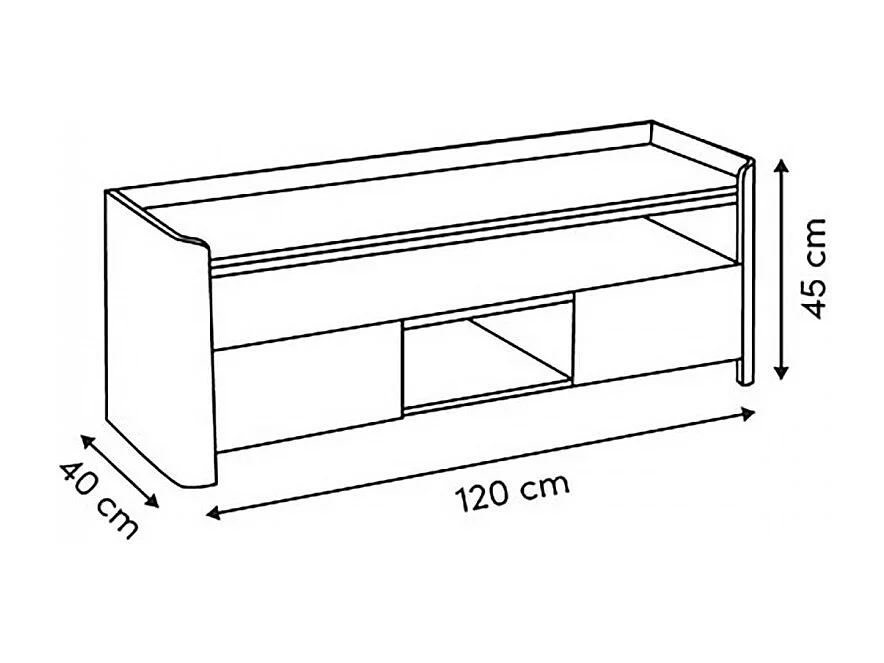 Meuble TV avec deux portes et des étagères internes, coloris blanc/chêne naturel - Longueur 120 x Profondeur 40 x Hauteur 45 cm