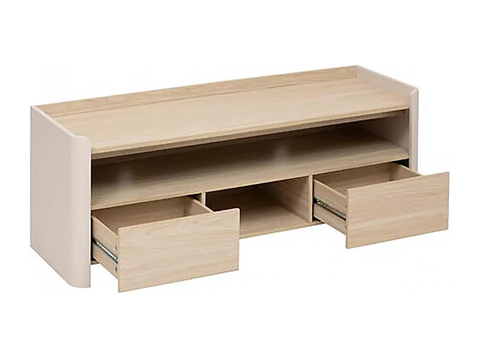 Meuble TV avec deux portes et des étagères internes, coloris blanc/chêne naturel - Longueur 120 x Profondeur 40 x Hauteur 45 cm