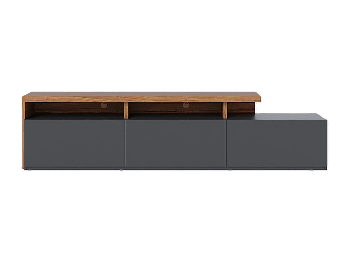Meuble TV bas avec 3 tiroirs coloris bois et noir mat - Longueur 210 x Hauteur 51 x Profondeur 45 cm