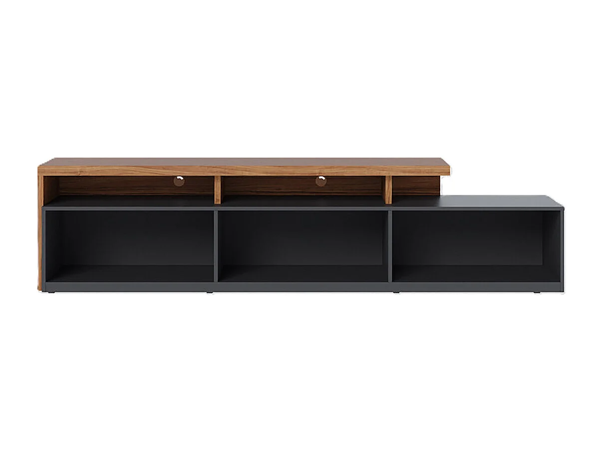Meuble TV bas avec 3 tiroirs coloris bois et noir mat - Longueur 210 x Hauteur 51 x Profondeur 45 cm
