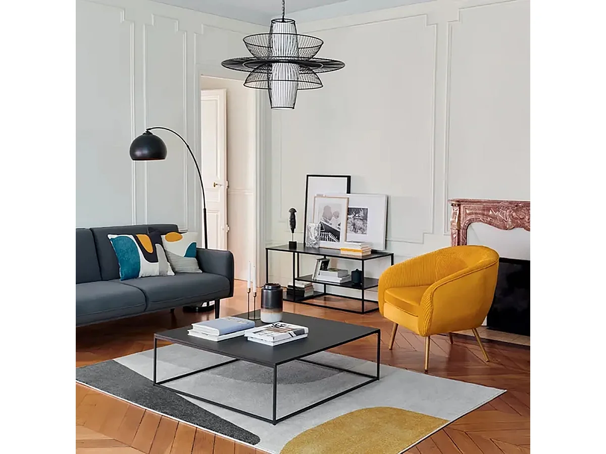 Table Basse Carrée en métal noir - Longueur 100 x Profondeur 100 x Hauteur 36 cm