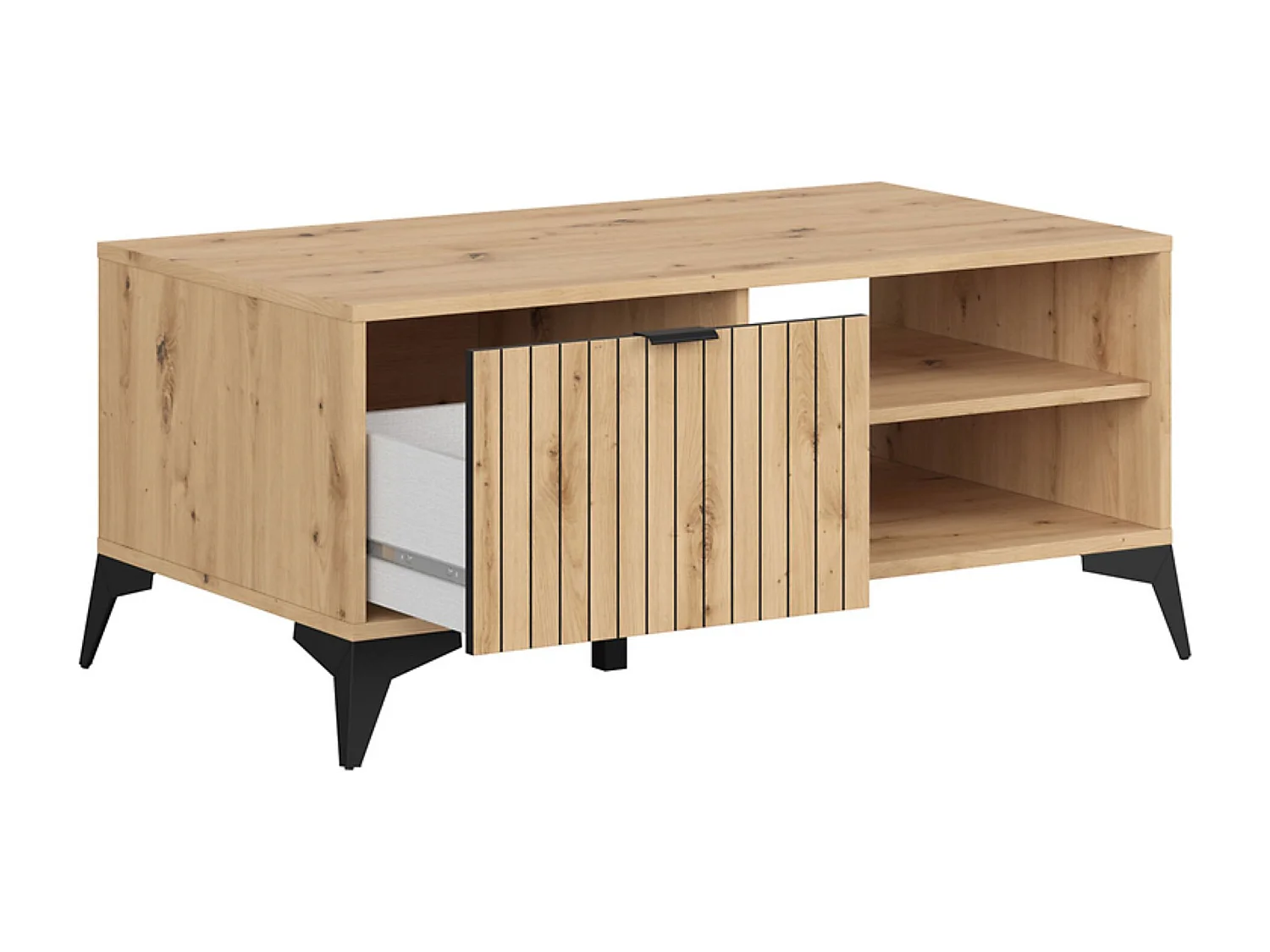 Table basse avec tiroir et 2 étagères,coloris Chêne artisan - Longueur 110 x Profondeur 60 x Hauteur 50 cm